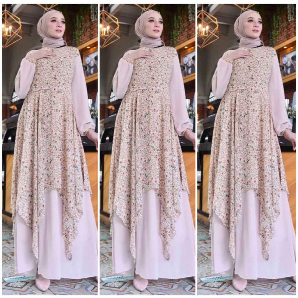 gamis ceruty bebydoll  modern rempel / gamis syarii modern terbaru  kombinasi umpak