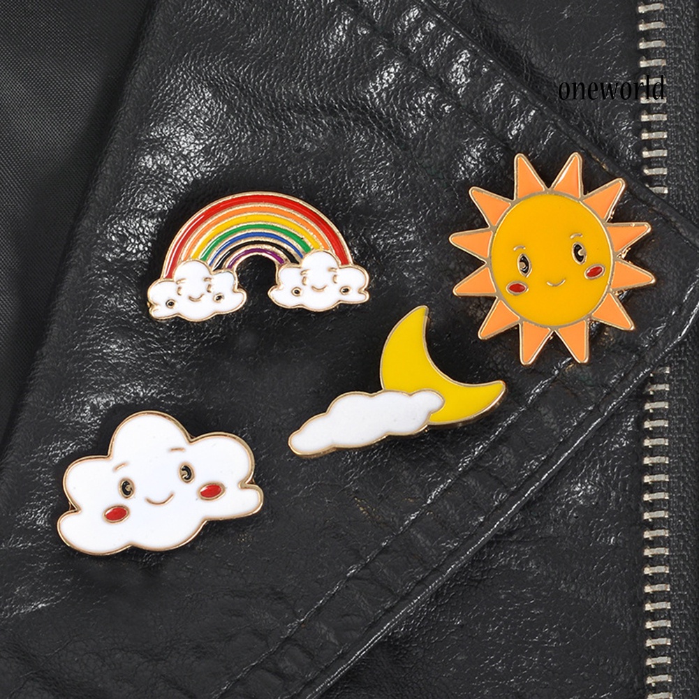 OW@ Cartoon Sun Moon Cloud Rainbow Enamel Brooch Pin Bag Collar Lapel Badge Jewelry