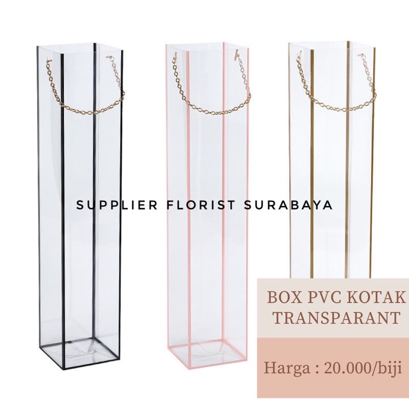 Flower box square PVC tali rantai plastik opp mika tebal/ kotak bunga pvc / vas packaging bunga pvc