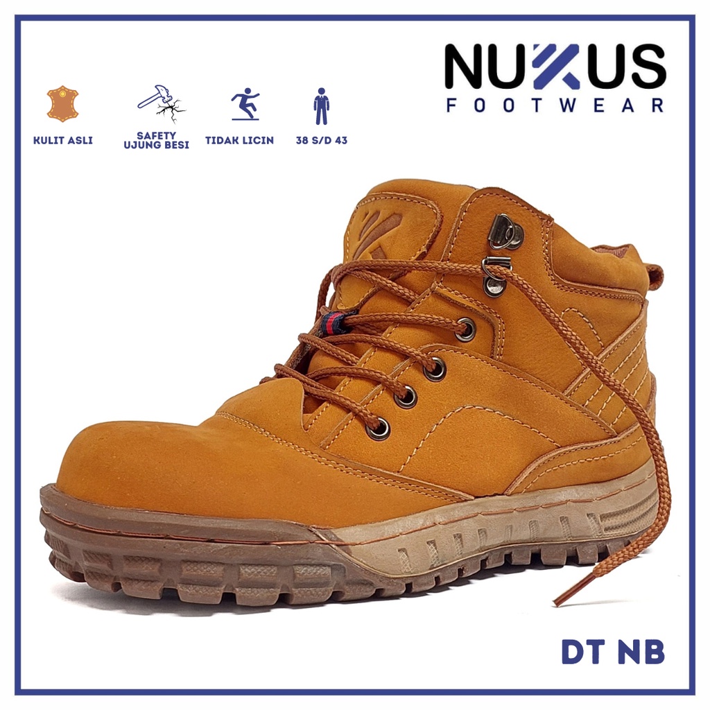 Nukus Sepatu Safety Ujung Besi Boots Pria Kulit Coklat Tan - DT NB