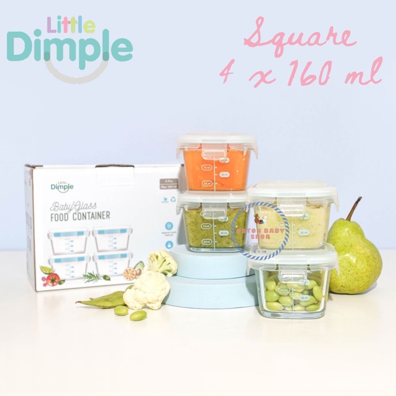 Little Dimple Baby Glass Food Container Eceran 1 pc Kotak Mpasi Little Dimple ukuran 130 ml / 160 ml / 240 ml