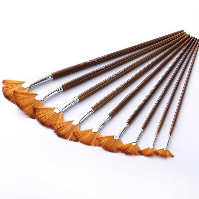 

Baru! Kuas Lukis Cat Air Akrilik Set 9 Pcs Oil Paint Fan Brush - Cokelat Termurah