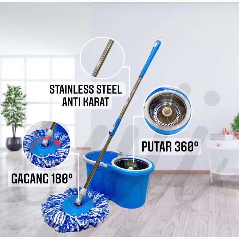 MJ - PUTAR SPIN MOP 6L BUCKET ULTRA MOP - PEL MOP LANTAI PUTAR 360 DERAJAT STAINLES DENGAN ROL PRAKT