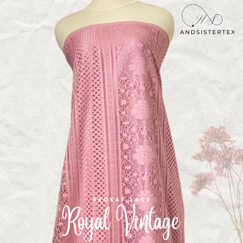 Bahan Kain Kebaya Brokat Lace Vintage Royal Dusty Pink