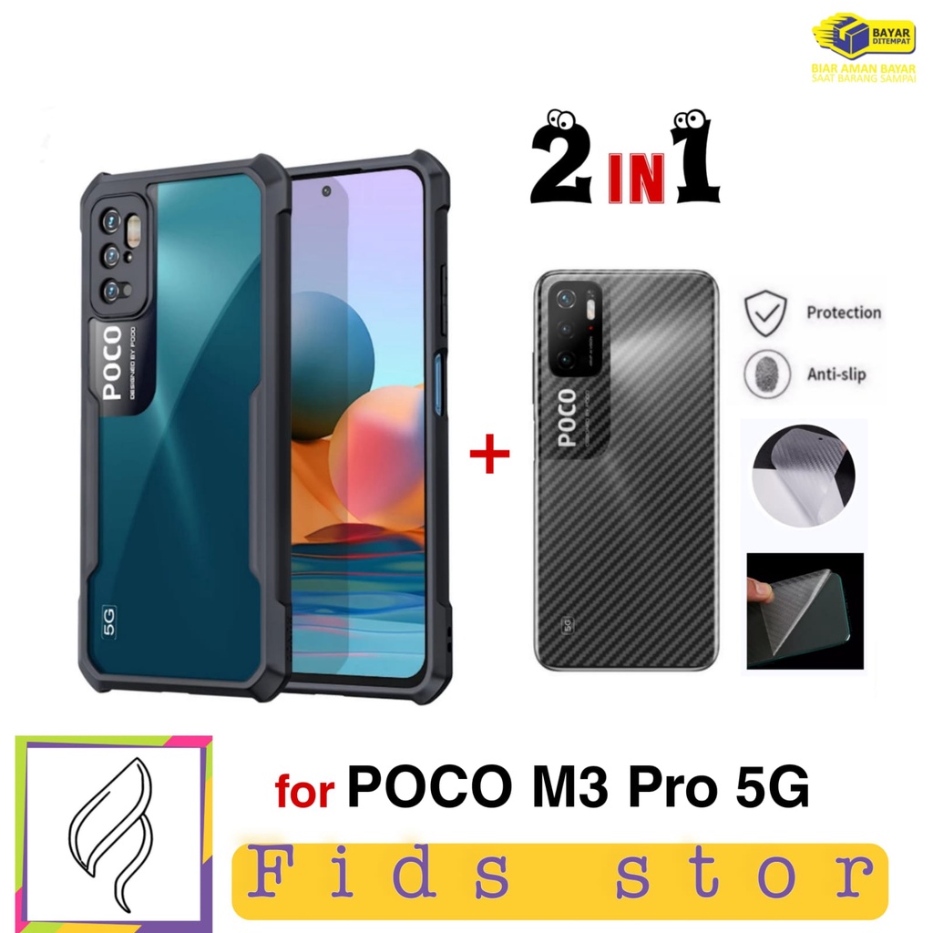 PROMO 2in1 CASE XIAOMI POCO M3 Pro 5G SOFT CASE XUNDD TRANPARAN BONUS GarSkin Carbon Flexible