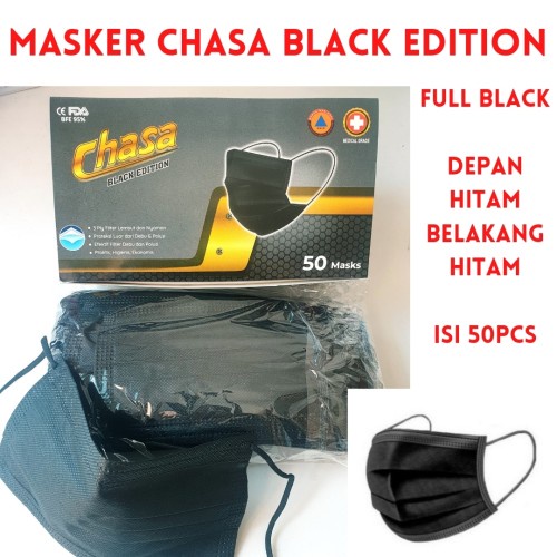 Masker EARLOOP HITAM CHASA 3PLY ISI 50PCS COLOR EDITION