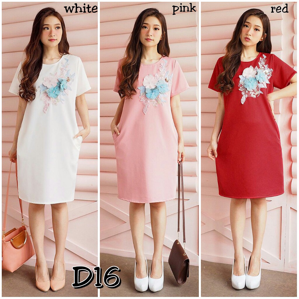  Baju  casual  midi dress polos selutut pergi jalan santai 