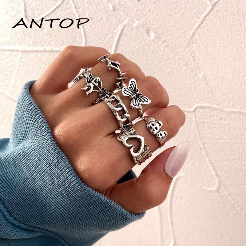 Cincin Cinta Tali Perak Titanium Tahan Karat Korea Setel Retro Hip Hop Ring ANTOP