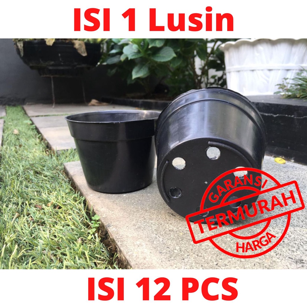 LUSINAN Pot Bunga Murah /Pot Tanaman /Pot Plastik uk 10 CM Hitam  (isi 12 PCS)