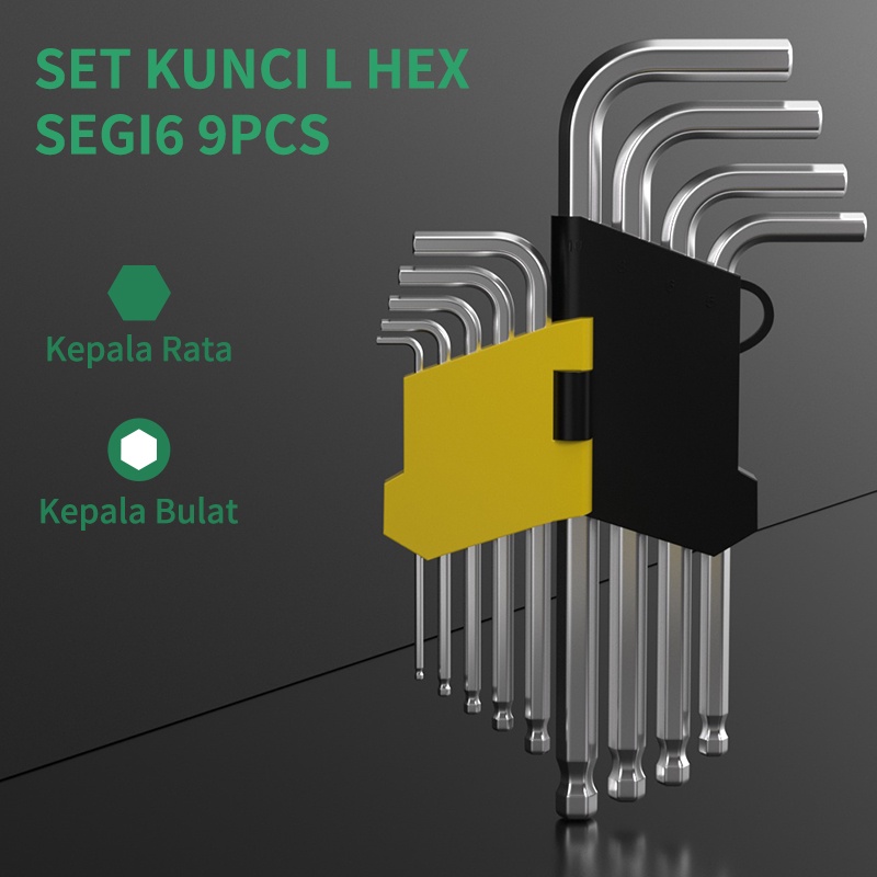 Kunci L Set panjang Flat End Hex Key 9 Piece Ball Point Hex Key Hexagon L Key kunci L bagus Kunci L Wrench kunci l set kombinasi