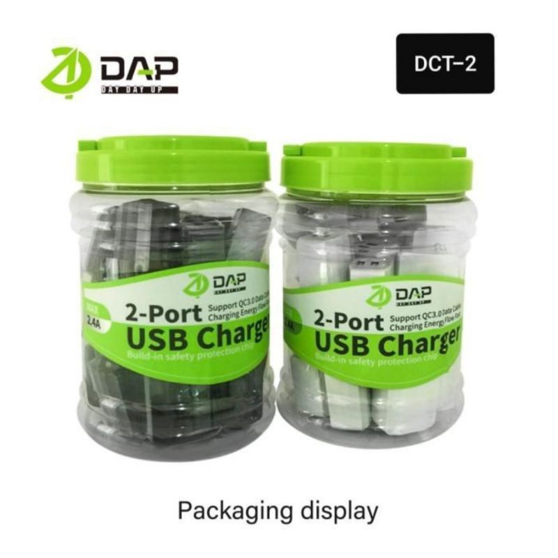 Adaptor Charger DAP D-CT2 2USB 2.4A 1Toples isi 20Pcs Batok Charger DAP 2USB Kepala Casan DAP D-CT2