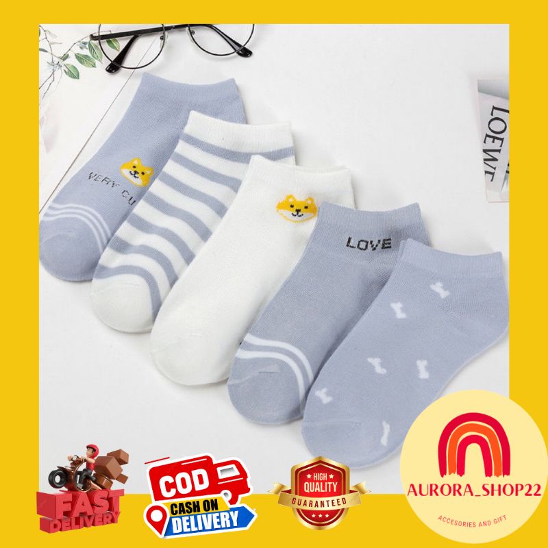 [COD] Kaos Kaki Pendek Lucu Gaya Korea Kaos Kaki Fashion Import Warna Biru Motif Lucu Kekinian