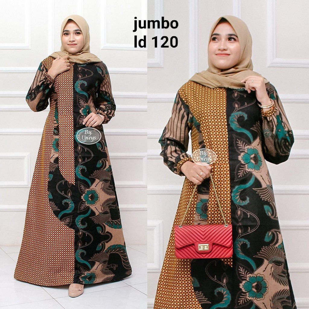 Gamis Batik Jumbo LD 110 Dan LD 120 Bahan Katun Motiv Terbaru Bisa Cod