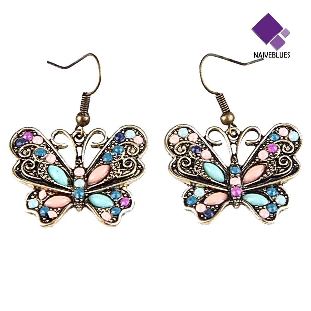 Anting Bentuk Butterfly Dragonfly Aksen Berlian Imitasi Gaya Bohemian Untuk Wanita