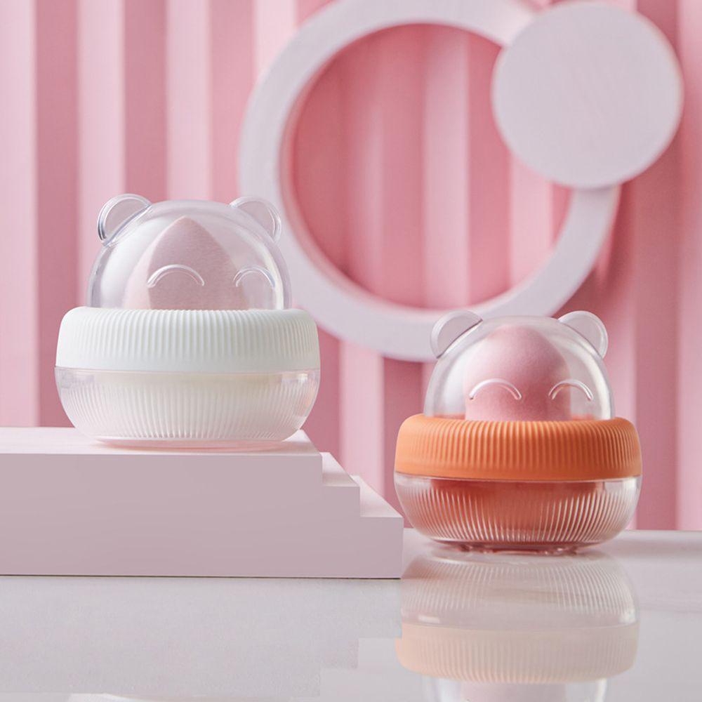 QUINTON 1PC Puffs Drying Box Bear Powder Puff Container Stand Storage Box Empty Transparent Makeup Accessories Sponge Organizer Cartoon Display Makeup Blender Puff Holder/Multicolor