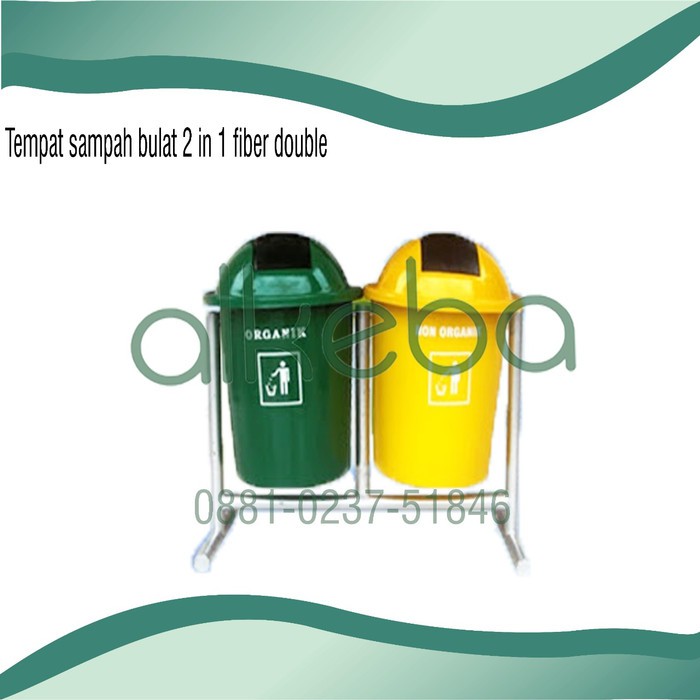 TEMPAT SAMPAH tanam fiber 2 in 1 BULAT Tong SAMPAH PILAH outdoor taman