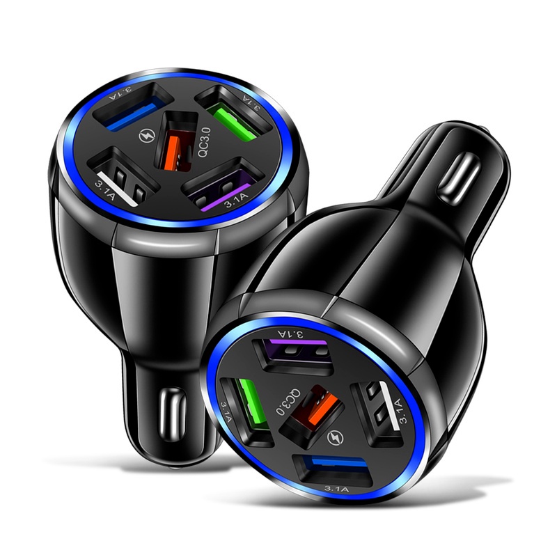 [1Pcs Mini USB Port Fast Charging Car Charger] [15A 5 Ports LED  Car Fast Charger Adapter Compatible with  Universal iPhone And Android phone]