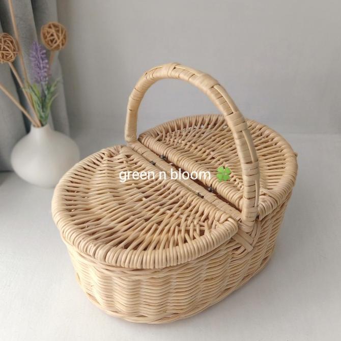 keranjang parcel rotan keranjang piknik oval kecil