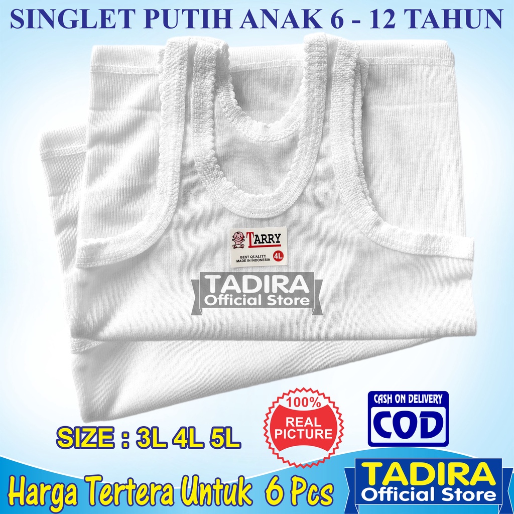 6 Pcs Kaos Dalam Ukuran Jumbo Anak Laki-Laki dan Perempuan 6 Sampai 12 Tahun Khusus Warna Putih TADIRA