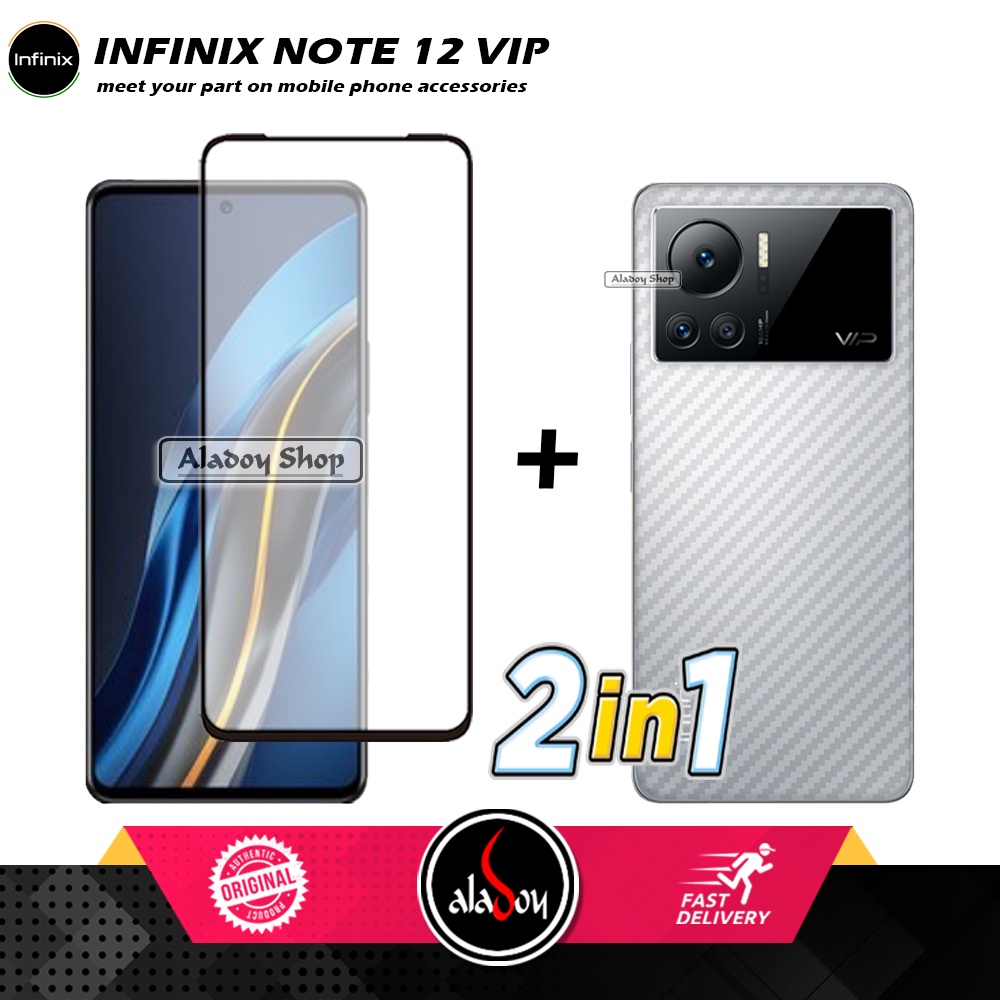 PAKET 2 IN 1 Tempered Glass Layar Infinix Note 12 VIP 2022 Free Skin Carbon 3D Film