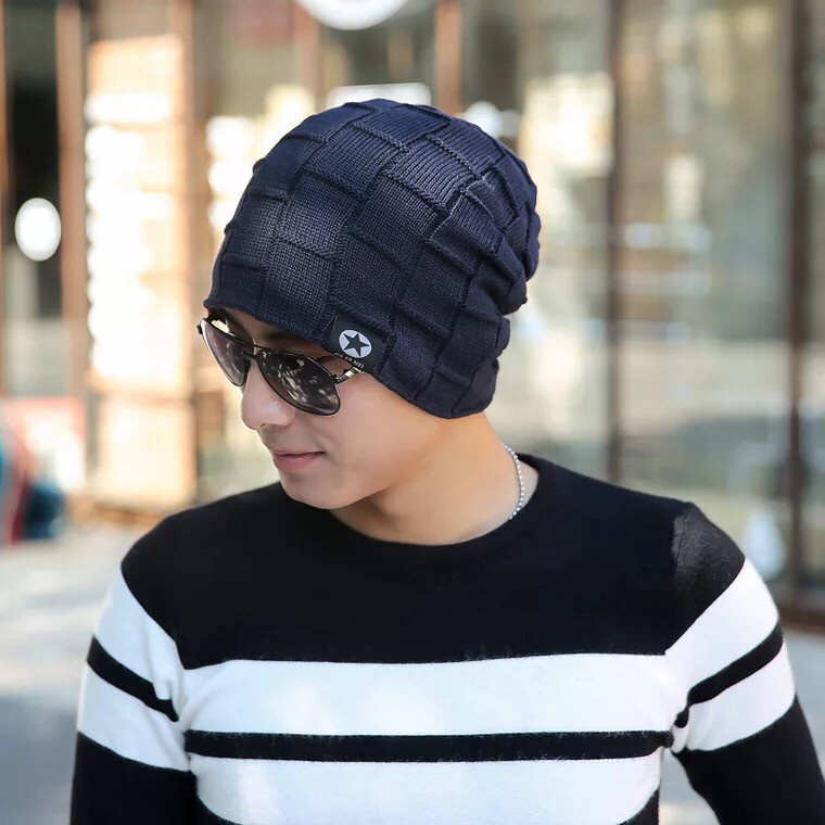 topi pria - topi pria distro - topi kupluk pria - Topi Kupluk Rajut Wool Musim Dingin - K8