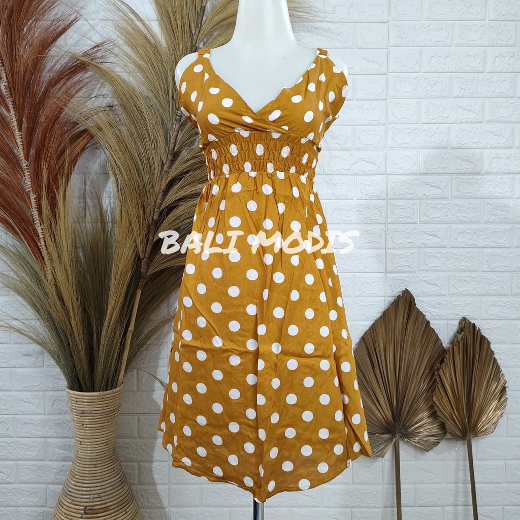 DASTER DRESS MOZA TANGGUNG BALI-MUSTARD POLKA KECIL