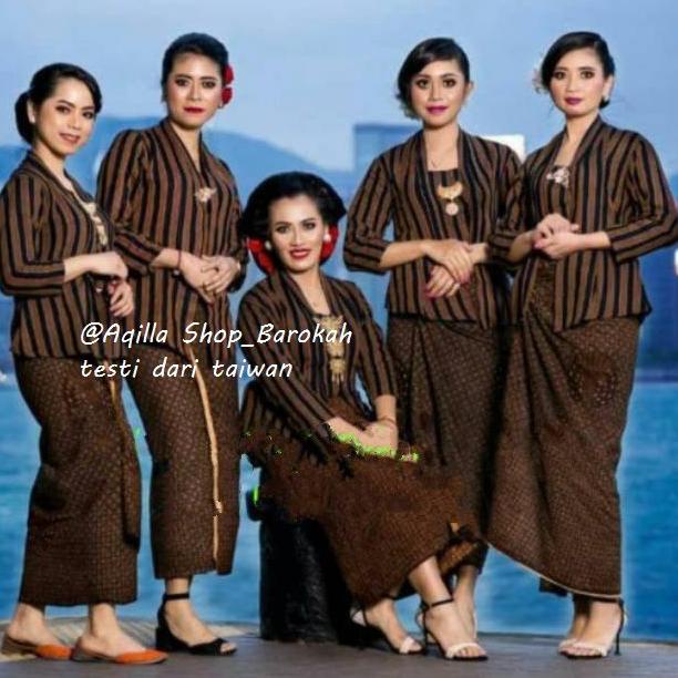 kebaya wanita Model baru Stelan Baju lurik wanita | kebaya lurik + jarik coklat | baju adat jawa 0YR