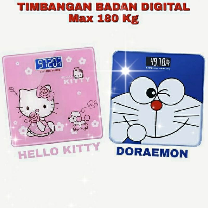 Timbangan Badan Digital Kartun 180Kg Body Scale Kaca Tempered 26x26