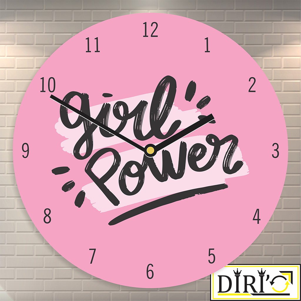 Jam Dinding Kayu Unik Girls Quote Motivation Pajangan Perempuan Shabby Chic-Girl Power