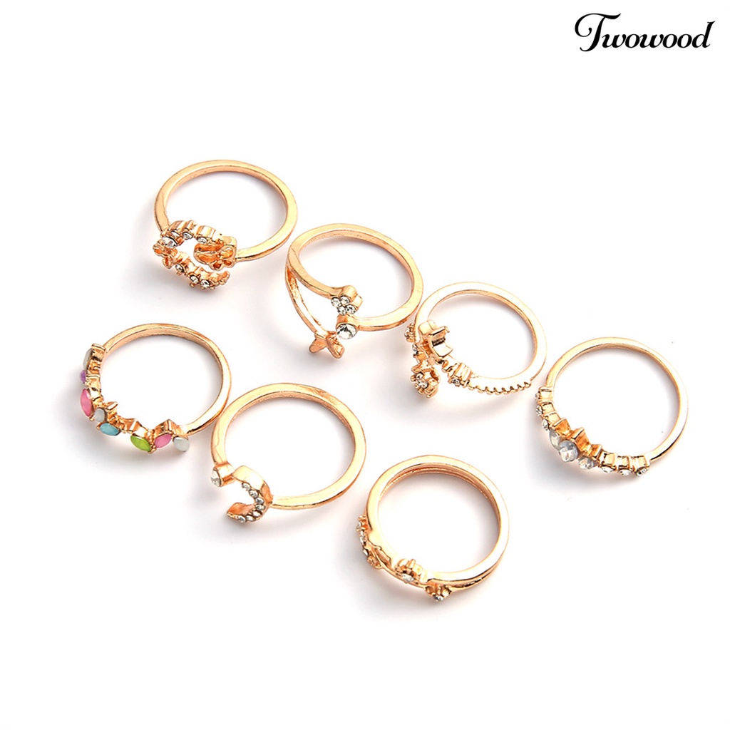 Twowood 7Pcs Ladies Ring Comfortable Not Easy to Break Lightweight Butterfly Flowers Opening Ring for Outdoor