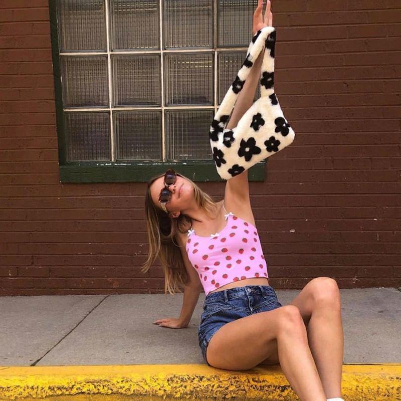 y2k furry bag/daisy shoulder bag/daisy fluffy bag