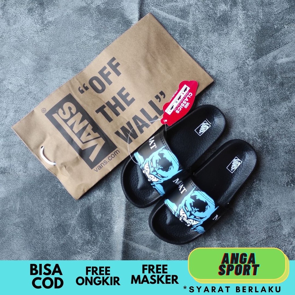 SANDAL SLOP ANAK VANS LAKI LAKI PEREMPUAN MOTIF BATMAN BIRU / SENDAL SLIDE KIDS DISTRO KASUAL KEKINIAN / SANDAL SELOP ANAK UNISEX LUCU KEREN