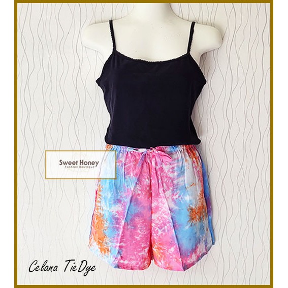 Sweet Honey ~ Grosir Celana Tie Dye Pendek Hot Pants Wanita Ada Kantong Rayon Bali Kekinian