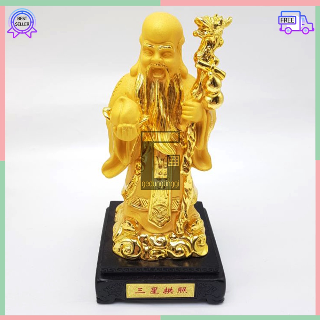 Patung Dekorasi Pajangan Hiasan Fengshui Dewa Dewi Fulushou Fuk Luk Sau Fu Lu Shou Sanxing Hoki Hok Lucky Keberuntungan Rejeki Uang Emas Meja Altar Sembahyang Sembayang Puja Suci Budha Buddha 1 Satu Set Ukuran Besar Sedang Kecil Medium Small Size Jumbo XL