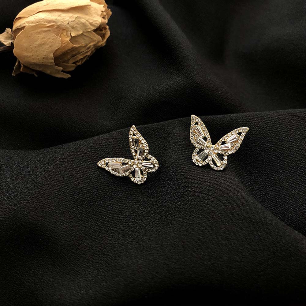 MXBEAUTY Cute Earrings Temperament Fashion Jewelry Stud Earrings Women Silver Needle Small Butterfly Elegant Girls Rhinestone/Multicolor