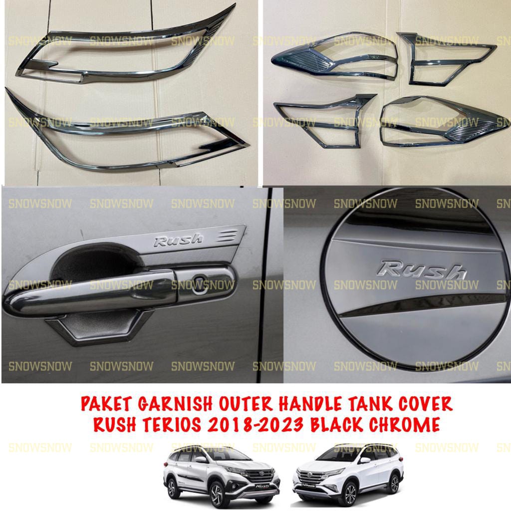 Paket Garnish Depan Belakang Outer Handle Tank Cover All New Rush Terios 2018 2022 2023 GR SPORT Black Chrome