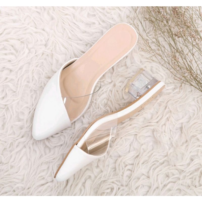 Original, Sendal Bustong Makazi Big Size 41-45 /Sendal Flat Chunky Hak Kaca Mewah Cantik / Sandal Heels Slide Croco Black Kaca JUMBO Pesta Wanita Hitam Cantik ,42