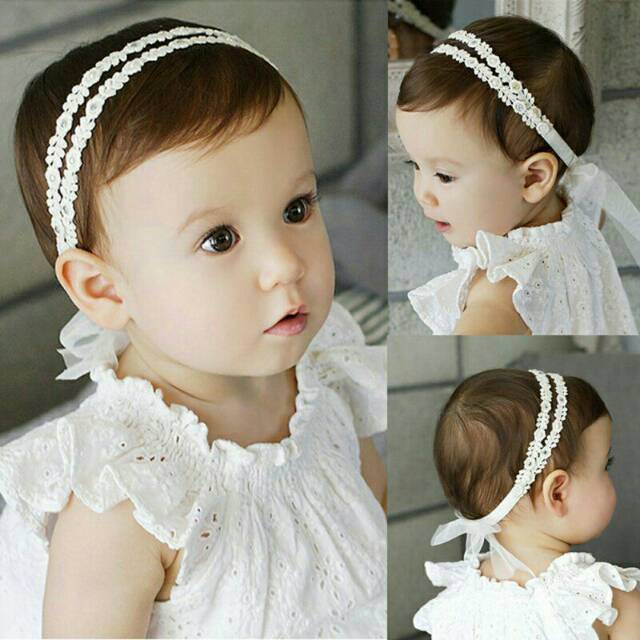 Headband bayi atau anak perempuan unik motif brukat bunga putih, barang import harga murah,