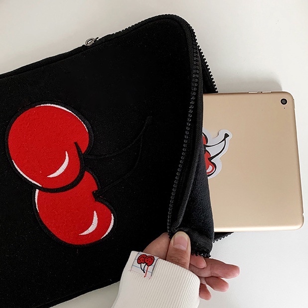 Sleeve Pouch Sarung Tas Bag Case Ipad Tab Tablet Macbook Air Pro Laptop Asus Acer Lenovo HP Huawei 11 12 13 14 15 inch Motif Gambar Cherry Fruit Buah Cery Warna Hitam Merah PinkLucu Cute Murah Korean Model