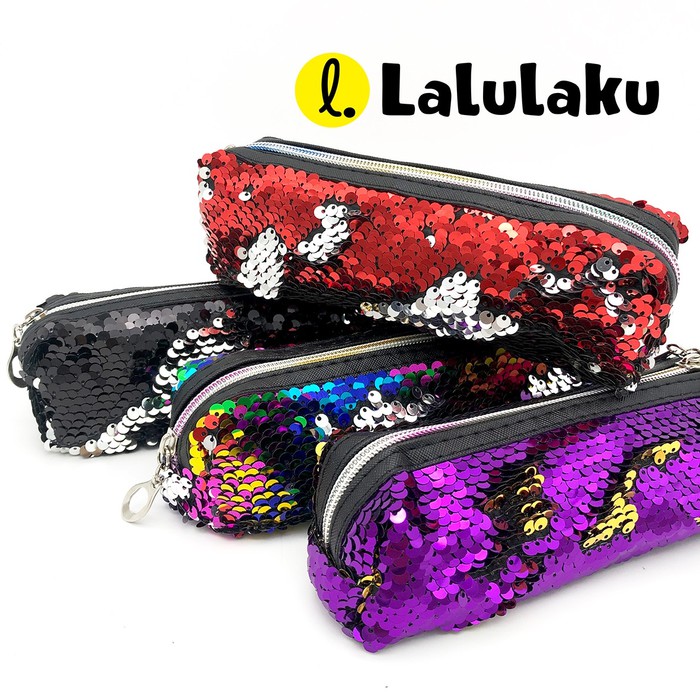 

Kotak Pensil & Alat Tulis / Pouch Alat Tulis & Pensil Canvas Manik Flip Sequin Bolak Balik