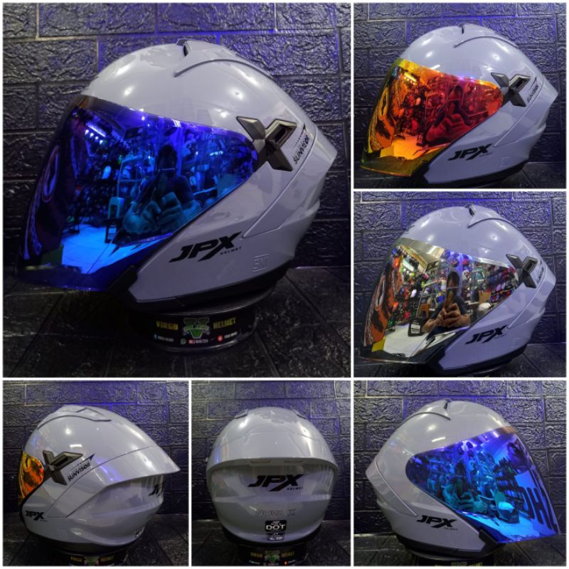 HELM JPX NOVA X SOLID DARK GREY GLOSSY BLACK PAKET GANTENG + VISOR IRIDIUM