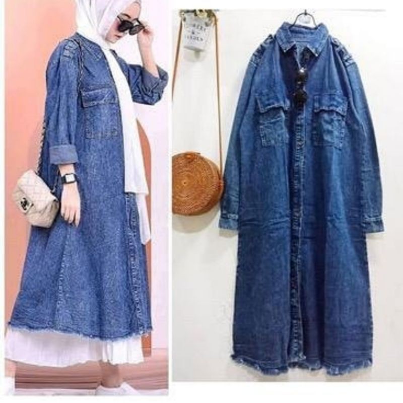 Meidi tunik jeans/tunik jeans murah/tunik panjang muslim/busana muslim jeans/fashion wanita muslim