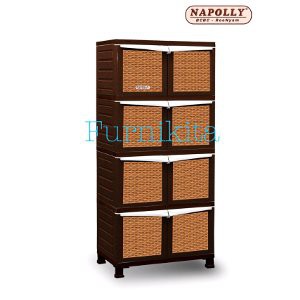 LEMARI PLASTIK NAPOLLY SUSUN 4 BESAR MOTIF ANYAMAN ROTAN BCBC X48 R