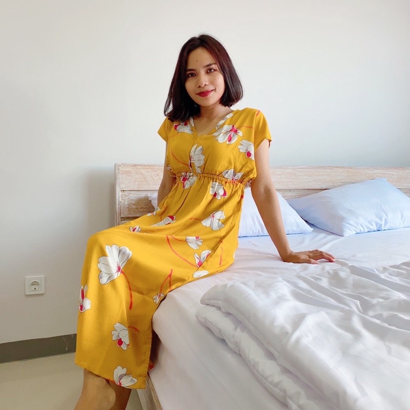 hsy.id-Daster manohara etnik kekinian/ Daster manohara rayon bali/Dress Bali-africamoon mustard