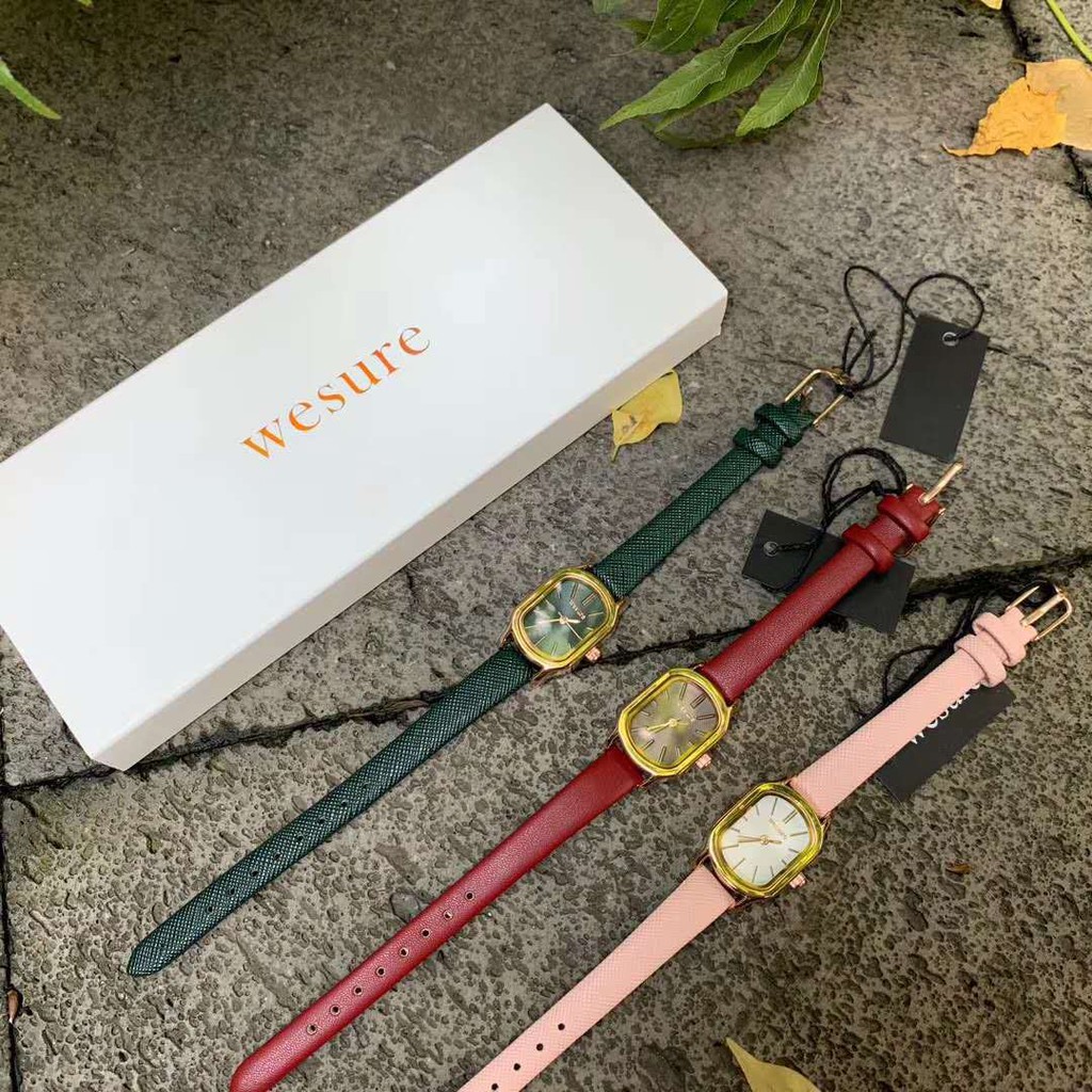 Jam Tangan Analog Wanita Kecil Strap Pu Dial Kotak Gaya Korean Watch Fashion Wanita