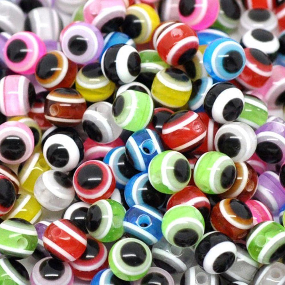 100pcs Manik-Manik Mata Iblis Warna-Warni Bahan Resin Ukuran 10mm Untuk Gelang Wanita