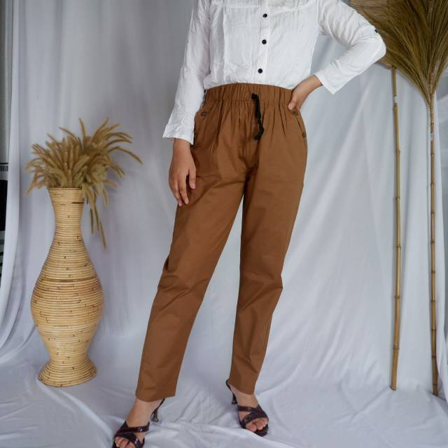 BAGGY PANTS KATUN STRETCH VARIASI KANCING KANTONG