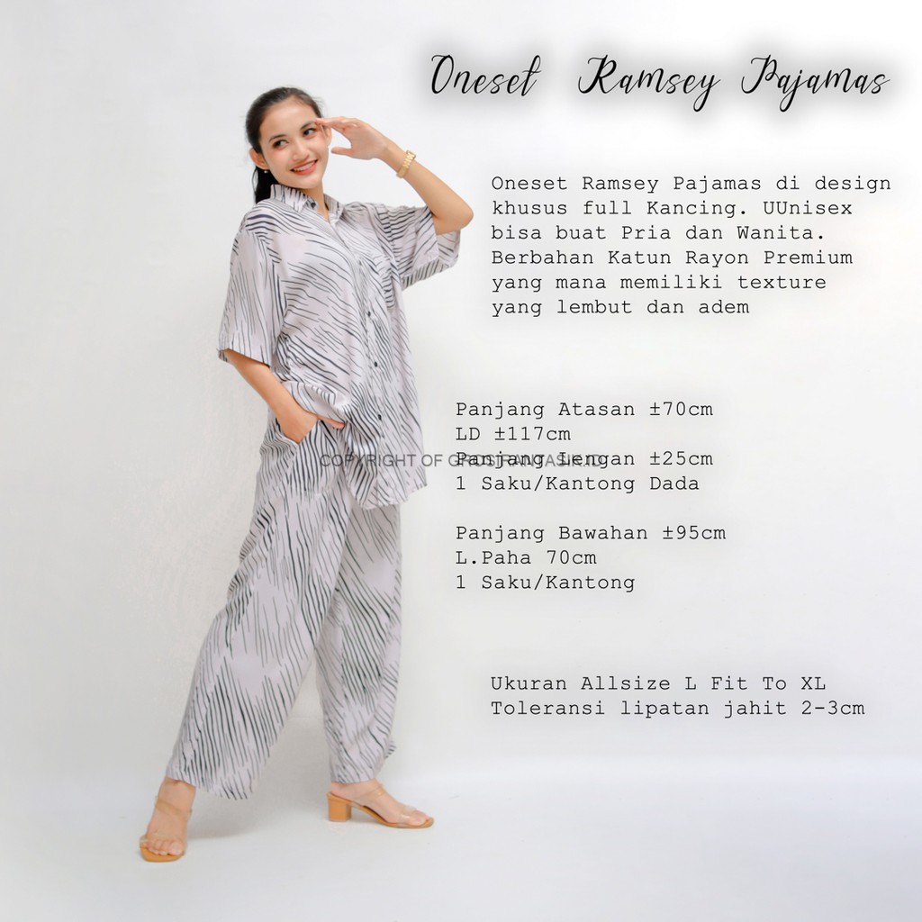 RAMSEY Setelan Pajamas Lengan Pendek Rayon Premium