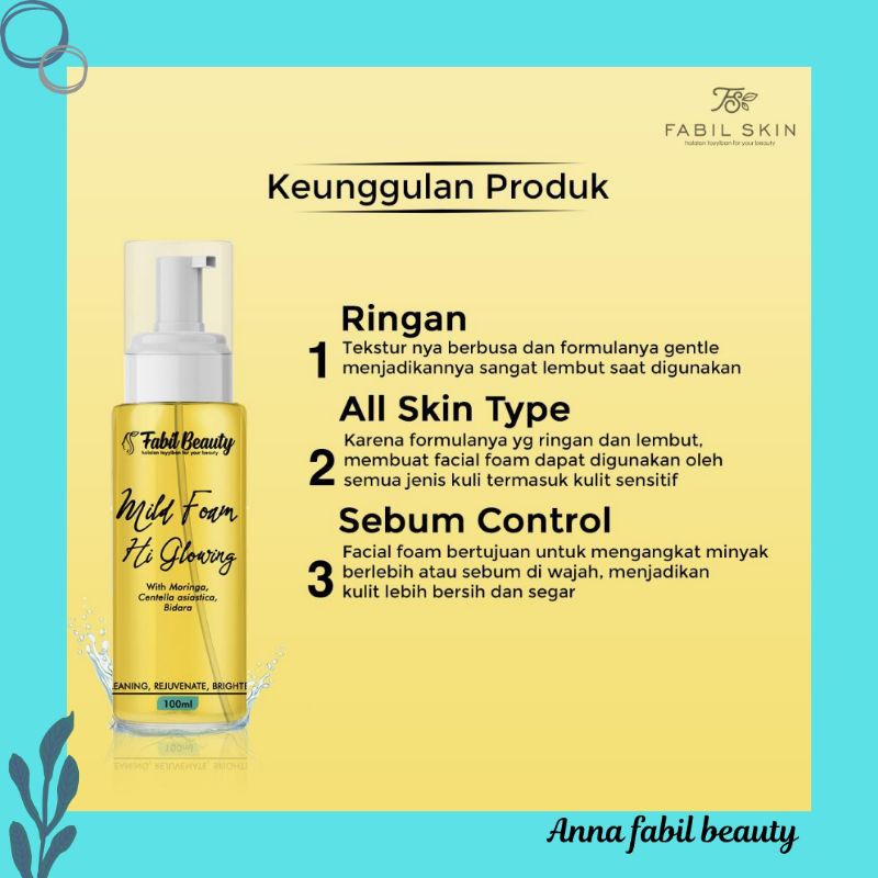Fabil Mild Foam Hi Glowing Sabun Cuci Muka Halal Busa Lembut Cerah Kulit Normal Kering Pori Besar