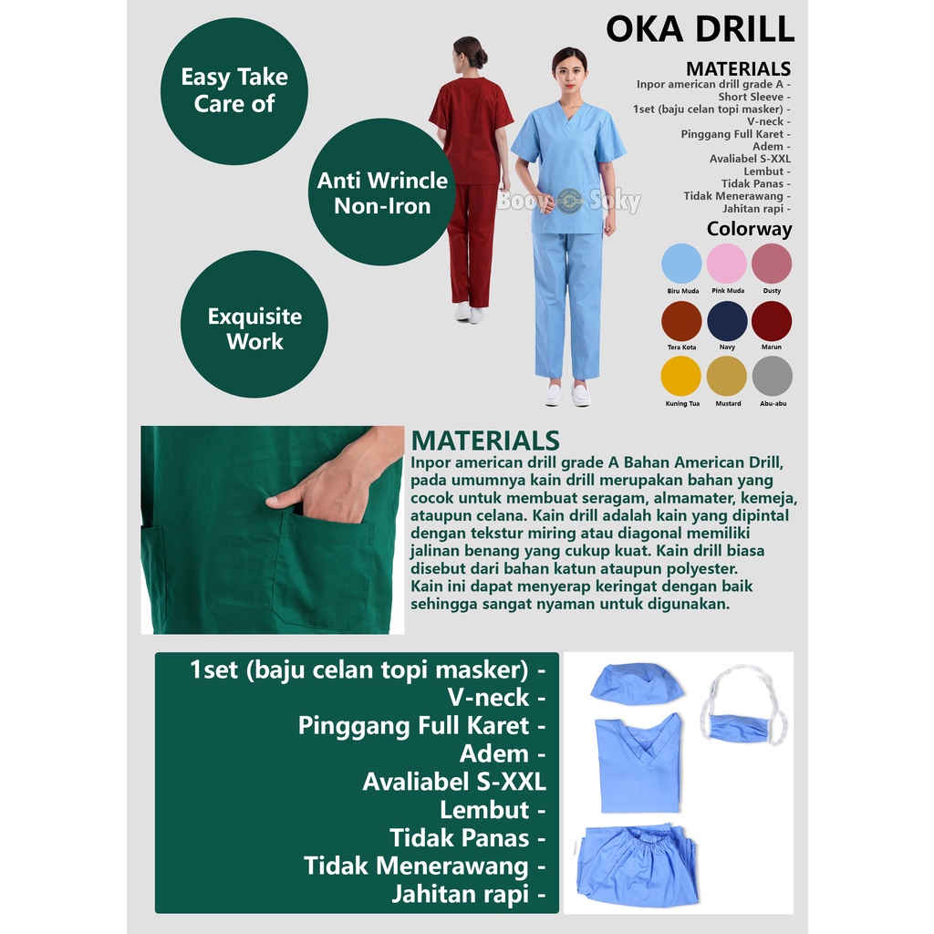 Baju OK / Baju Oka / Baju Jaga / Baju Medis / Baju Operasi - Lengan Pendek Hijau Tua